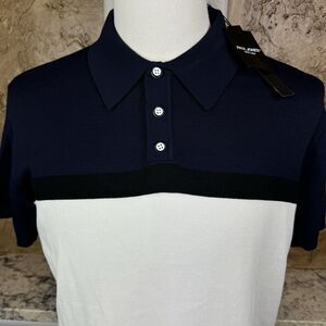 Paul Jones Polo Men's Large Navy White Short Sleeve Knit Shirt NWT *Small Spot‎